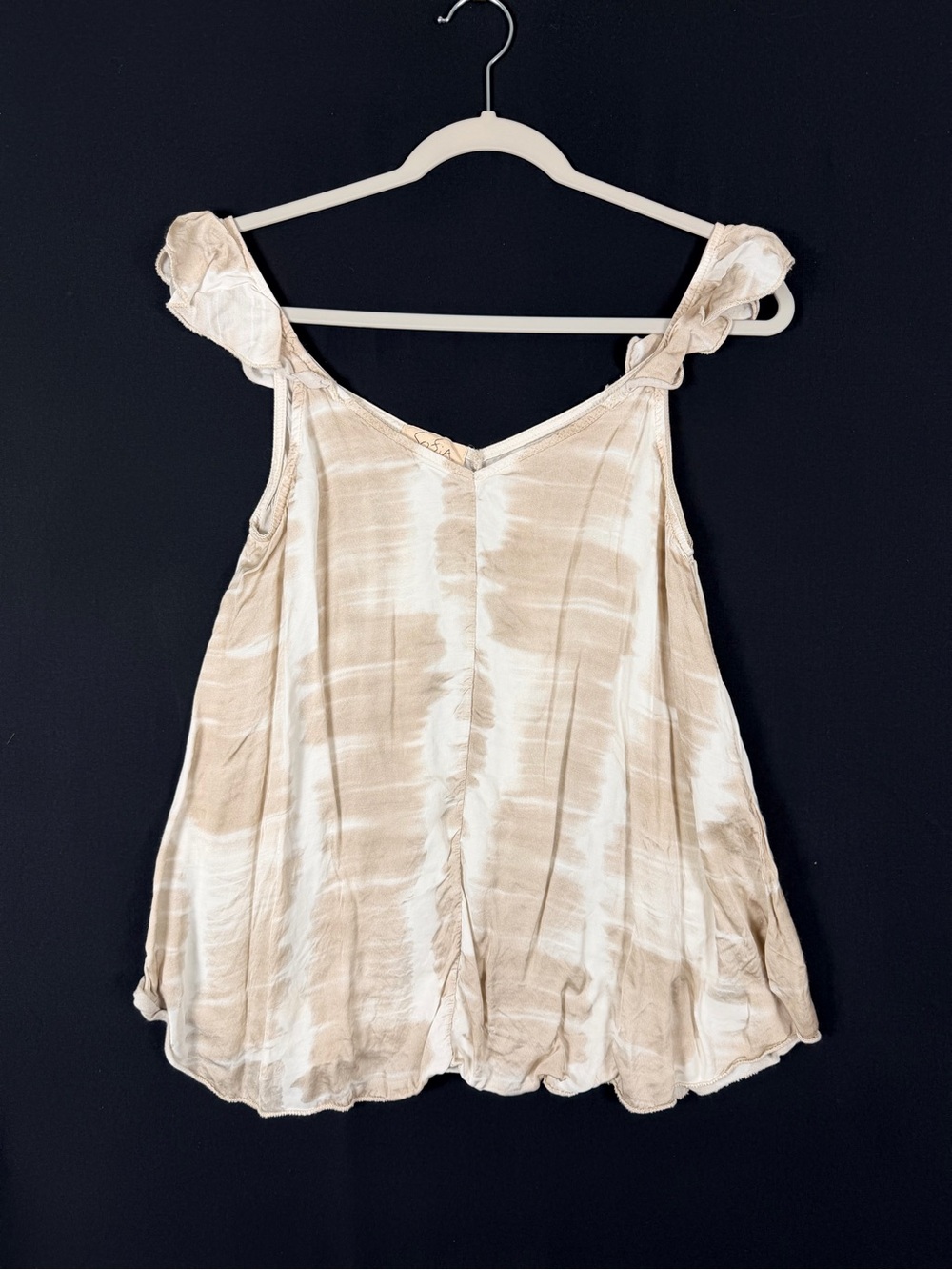 Sofia camisole flowy top relaxed fit Italian flowy tie dye tan and white ruffle